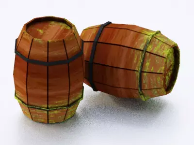 Lowpoly Barrel two wooden barrels Free low-poly 3D model