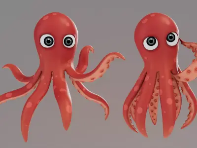 Rigged Cartoon Octopus 3D model