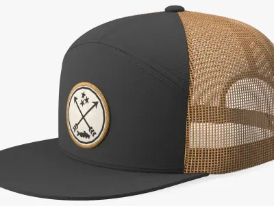 Flat Brim Trucker Cap Brown 3D model