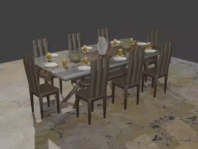Modern dinning table set Free 3D model
