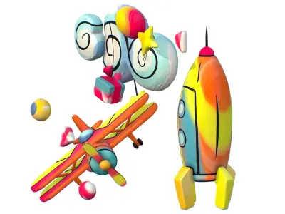 Cartoon 3D illustration Aircraft Rocket Toy Low-poly 3D model