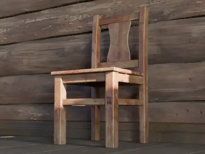 Rustic Wooden Chair - Country Furniture Free 3D model