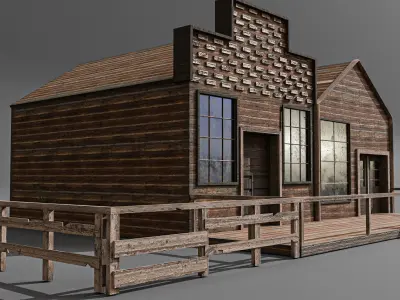 Western station Low-poly 3D model