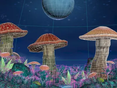 Fantasy mushroom island Low-poly 3D model