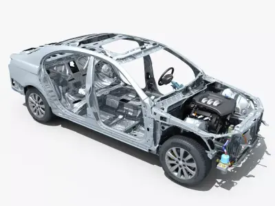 Car Frame with Chassis Engine 01 3D model