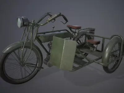British Matchless 1917 WW1 motorcycle PBR game-ready Low-poly 3D model