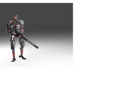 Futuristic Combat Robot with Rifle 3D model