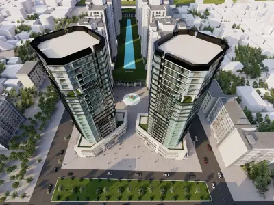 Modern Urban Mixed Use Complex  High-Detail 3D model