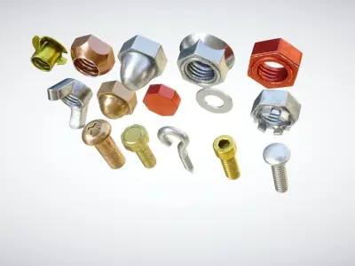 Industrial Screws Pack Low-poly 3D model