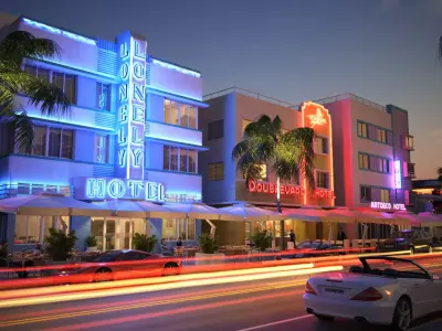 Modern city commercial street night view 3D model