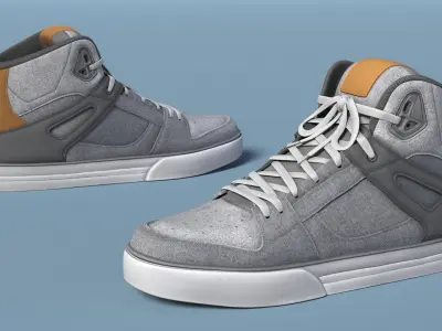 Lace-Up Textile Sneakers Light Gray 3D model