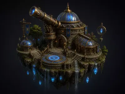 Floating Island Observatory Fantasy Modular Environment 3D print model