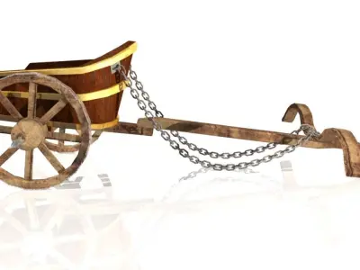 Chariot wooden cart with chains Low-poly 3D model