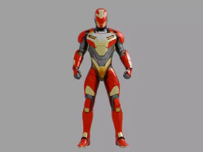 Red Gold SciFi Superhero Armor Low-poly 3D model