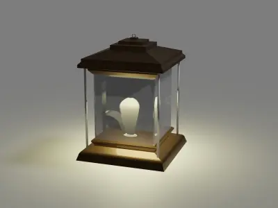 Well with Bucket and Lantern Low-poly 3D model