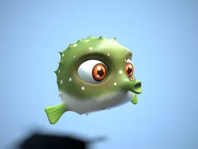 cartoon fugu fish Low-poly 3D model