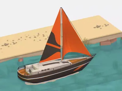 Black Yacht Scene Motor Boat Black Low-poly 3D model