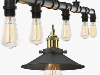 Two Detailed Industrial Chandelier 3D model