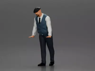 Man wearing flat cap blue vest tie standing with confidence 3D print model