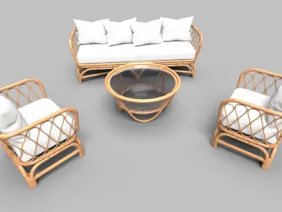 Sofa Wooden set 3 3D model