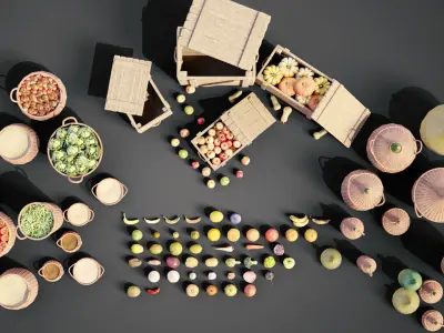 Medieval market container props Low-poly 3D model