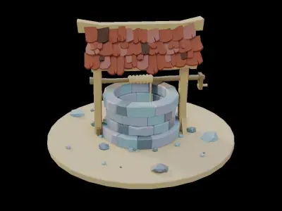 Low Poly Old Well Low-poly 3D model