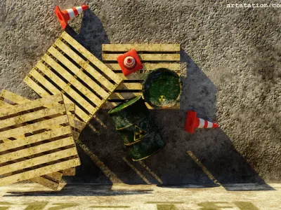 Triple Pack II pallet II barrel II traffic cone II by mkaplunow Low-poly 3D model