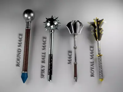 Unique medieval maces pack Low-poly 3D model