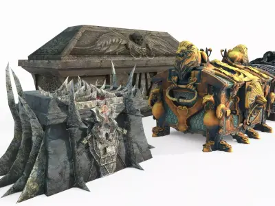 Four ancient treasure chests 3D model
