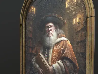 Old Portrait Painting of Wizard Low-poly 3D model