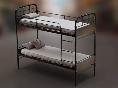 PBR Bunk Bed with Mattress and Pillows Low-poly 3D model