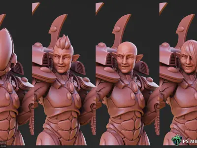 Space Elf Male Soldier Pose 5 - 8 Variants 3D print model