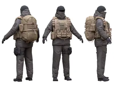 Female Military Winter Outfit  Low-poly 3D model