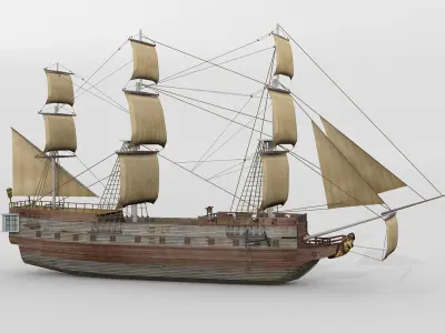 Historical French sail ship 3D model