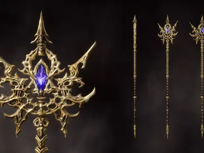 Blood Crystal Staff - Game ready 3D model Low-poly 3D model