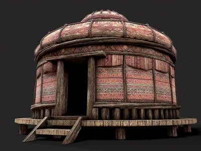 Traditional Yurt Nomads Tent with Interior 3 Low-poly 3D model