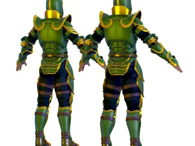 Subdivision 3D Men The Knight in Green Armor Low-poly 3D model