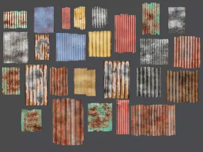 Damaged Corrugated Sheets Pack Free 3D model