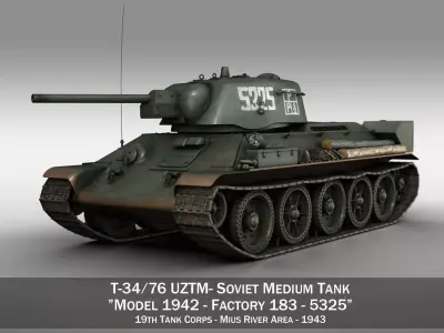 T-34-76 UZTM- Model 1942 - Soviet tank - 5325 3D model