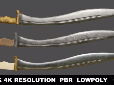 Kopis sword with gold handle Low-poly 3D model