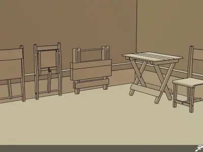 Folding Table and Chair Low-poly 3D model