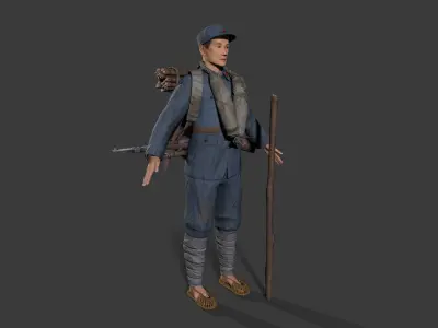 China soldier Low-poly 3D model