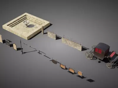 Public property props Low-poly 3D model