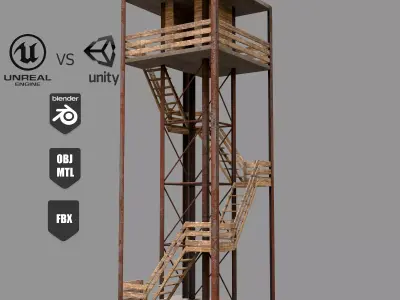 A low-poly 3D model of a military tower Low-poly 3D model