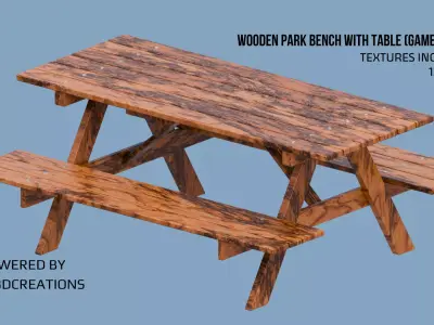 Wooden Park Bench with Table Game Ready Free low-poly 3D model