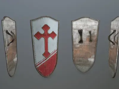 shield set 2 roman soldier holding Low-poly 3D model