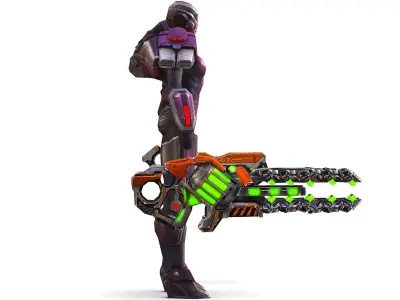 Cartoon Sci-Fi Cyborg Drone Heavy Machine Gunner Low-poly 3D model