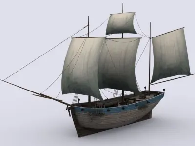 Small sailing ship Low-poly 3D model