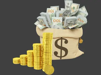 Money Bag and Coins Stacks Collection V3 3D model