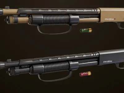 Small Shotgun 02 Black and Sandal Single Mat PBR Textures Low-poly 3D model